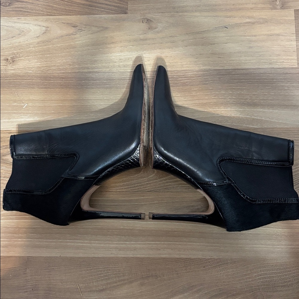 Elie Tahari Black Leather & Pony Hair Pointed Toe Ankle Boots